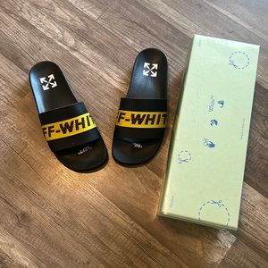 Men’s Off White Industrial Pool Slides Black & Yellow Size 41